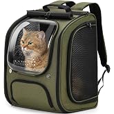 Pecute Cat Backpack, Large Bubble Backpack for Cats, Ergonomics, Green | Sun Shade Curtain,Transparent Window,Safety Rope,Res