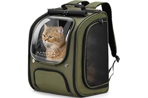 Pecute Sac à Dos Chat, Grand Espace Sac de Transport pour Chats, Respirant Sac à Dos Chien, Sac à Dos pour Chat Stable à Bulles, Sac à Dos pour Animal avec Protection Solaire, Vert