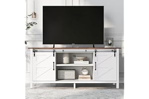 Merax Aparador de TV con LED, diseño Industrial, Armario de Almacenamiento con 2 Puertas correderas y Estante Ajustable, Armario de Cocina para salón, Comedor, Centro de Entretenimiento, Color Blanco