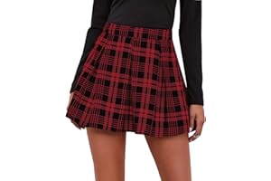 FEOYA Women Plaid Classic Pleated Skirt Tartan Mini Casual School Skirt for Girls Daily Wear Date