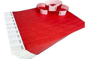 WRIST MAGIC STUDIO 10 Braccialetti Rosso Braccialetti di identificazione Tyvek per eventi, sicurezza, feste, festival