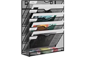 EasyPAG 6 Compartiments Métal Porte Document Mural A4 Porte Revue Suspendu Organisateur de Bureau à Suspendre Banette de Rangement Range Papier Corbeille a Courrier Murale,Noir