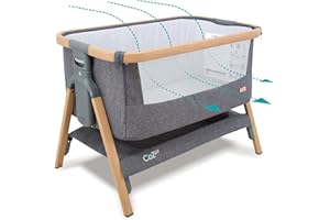 Tutti Bambini CoZee® Berceau Bébé & Lit Cododo 2-in-1 - Lit Bébé avec Matelas Respirant - 6 Hauteurs Réglables - Fenêtre D'Aération - Pliable - 0-6 Mois (Chêne & Charbon)