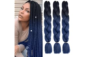 Xtrend 3packs 24 pouces ombre Jumbo tresser les cheveux 2 ton afro tressage des cheveux extensions pour twist jumbo box tresds chers synthétiques pour les femmes tressé (3packs, noir/bleu foncé #)