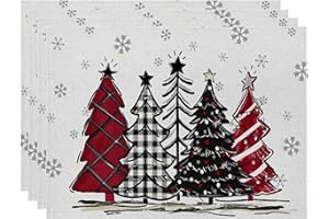 TUANMOZI 4er Set Platzset Weihnachten Tischset Weihnachten Leinen Platzdeckchen 30x45cm Winter Tischsets mit Kiefern Elch Schneeflocken Weihnachtsdeko (09)
