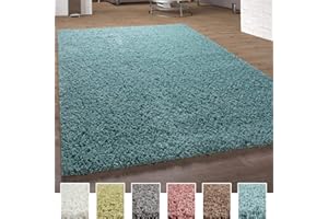 ‎PACO HOME Paco Home Shaggy Teppich Hochflor Langflor Hochwertig Hohe Fadendichte Uni Pastell Türkis, Grösse:140x200 cm 10-43-1-11|6