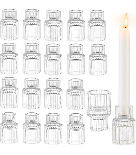 Set 12 Bougeoirs Verre Pour Bougies Bâtons - Hauteurs 15/20/25cm - Décoration Mariage, Noël
