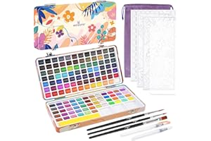 WINSONS Set De Peinture Aquarelle - 138 Couleurs Vives, Set D'aquarelle De Voyage Avec Mini Palette, Pinceaux Et Papier Aquarelle, Non Toxique
