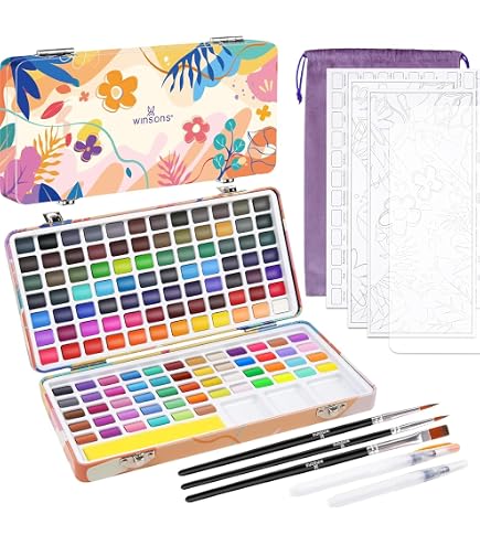 Set Aquarelle Nicpro 48 Couleurs Vives - Demi-Godets + 25 Feuilles A5 + Pinceaux Écureuil + Pinceaux à Eau, Coffret Cadeau Complet Pour Artistes