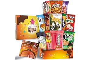 TURKISH MUNCHIES BY MUEKZOIN International Food Hamper | Premium Exotic Foreign Foods | Unique Hampers & Gourmet Gift for Men and Women | American Alike Retro Turkish Foods | Full-Size + Bonus Snacks (Midi Orange)