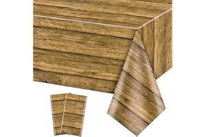 PTECDROTS Wooden Table Cloth, Rustic Tablecloths, Rectangle Table Decoration for Rustic Party Decoration, Birthday Party, BBQ Party Decoration, 130 x 230 cm, Brown, Pack of 2