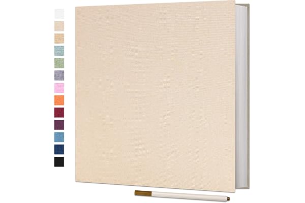 Vienrose Album Photo Autocollant 60 Pages Albums Photo DIY 10X15 Albums Photo Souvenirs Couverture en Lin Cadeaux de Mariage Noël Valentin Cadeau d'anniversaire Anniversaire Enfants Beige