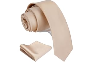 Gusleson 2.4" Slim Necktie and Handkerchief Set For Men Solid Skinny Tie
