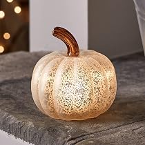 Lights4fun Set 6 Zucche Decorative In Vetro Con LED - Effetto Antico Bianco, A Pile, Per Decorazione Autunno E Halloween