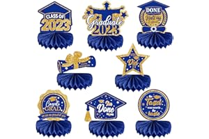 OBOVO Graduation Decorations, 8 PCS Graduation Centerpieces for Tables 2023 Blue Graduation Decorations, Class of 2023 Congrats Grad Table Centerpiece for Congratulate Graduation Party Supplies