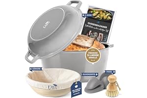 Ottia Casserole en fonte ; cuisson du pain ; four néerlandais ; cocotte 2 en 1 de 4,5 l avec couvercle de poêle de 1,8 l ; tous types de feux ; revêtement émaillé ; en Hambourg ; avec livre de