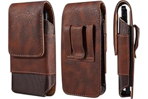 QBYVQQN Handy Gürtel Clip Holster Leder Braun, Handy Gürteltasche mit Kartenhalter, 5.2" Vertikale Leder Smartphone Tasche mit Gürtelschlaufe Reisen Camping Telefon Gürtelhalter Brieftasche Hüfttasche