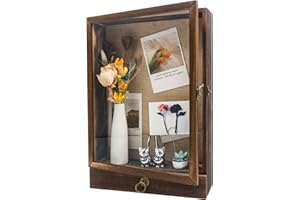 FramePro Cornice profonda in legno con cassetto e retro morbido, 28 x 40 cm, in vero vetro, per collezioni di ricordi, medaglie, bouquet da parete o da tavolo