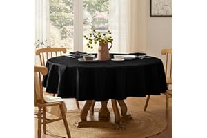Softalker Manteles Negro Redondo 160 cm de diámetro Antimanchas Mantel de Jacquard a Rayas Mantel Exterior Impermeable, Protege la Mesa para Comedor, Cocina, Navidad cumpleaños, Festivos, 1 Pieza