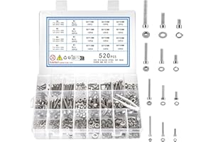 KOXXIAMOQ Zestaw 520 śrub, M3, M4, M5, M6, śruby cylindryczne z gniazdem sześciokątnym, śruby z nakrętkami i podkładkami, zestaw śrub gwintowanych ze stali nierdzewnej (520)