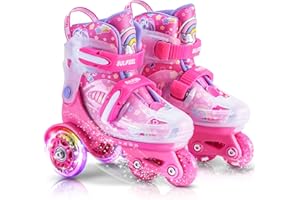 SULIFEEL Patins à roulettes Ajustables pour Filles garçons Enfants,Roues Lumineuses à Flash Amusantes Type d'équilibre à Trois Points Convient pour Les débutants Patinage à roulettes d'intérieur