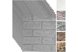 Trafagala 10Pcs Grey Brick Wallpaper Wall Panels 35X38cm Brick Effect Wallpaper Foam DIY Wall Adornment Waterproof Self Adhesive Thicken Wall Stickers for Kitchen Kids Room Living Room Bedroom
