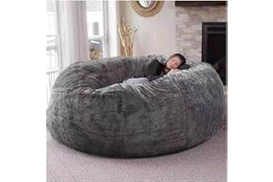 Flyhug Giant Fur Bean Bag Chair for Adult Living Room Furniture Big Round Soft Fluffy Faux Fur BeanBag (No Padding) Lazy Sofa Bed Cover(Color:Grey,Size:6ft)