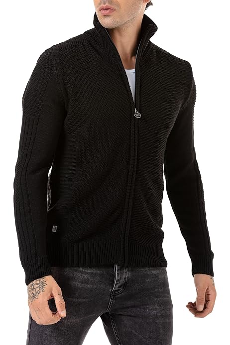 Cardigan Redbridge Homme - Long Mi-Saison Noir/Blanc (100% Acrylique, Coupe Ample)