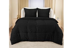 Utopia Bedding Seersucker Funda Nordica Cama 150 - Juego de Funda Nórdica de Microfibra Seersucker 220x240 cm y 2 Funda de Almohada 65x65 cm (Negro)