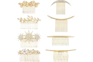 Dizila 8 Pieces Gold Metal Vintage Pearl Rhinestone Butterfly Flower Leaf Sun Moon Prom Bridal Wedding Hair Side Combs French Twist Hair Pins Grips Headpieces for Women Girls