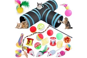 SPEEDY PANTHER 22 Pcs Cat Toys for Indoor Cats Adults Interactive Kitten Toys Cat Tunnel Mouse Feather Teaser Wand Spring Toy