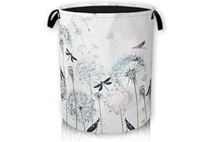 HUSITI Dandelion Dragonfly Laundry Basket, Foldable Laundry Basket Storage Sorter with Handle,Round Washing Storage for Bedroom, Bathroom, College Dorm 66L