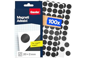 GAUDER Magneti Adesivi - Magneti Tondi per Note, Foto e Progetti Creativi - Piastre Magnetiche Autoadesive per Oggetti Leggeri (100 pezzi - 20 x 2 mm)