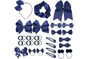 QAZIUY 50Pcs Girls School Hair Accessories Kit Navy Blue Bow Hair Clips Headband Ponytail Holder Bow Barrettes for Girl Teen Toddler Birthday Gift