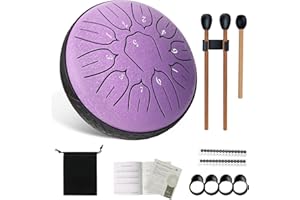 Aedcbaide Steel Tongue Drum 6 inch 11 note in Acciaio Lingua Tamburo, D-Key Handpan Maggiore Principiante Mano Tamburo Strumento di Percussione in Acciaio con Battitori Bacchette Musicale (Viola)