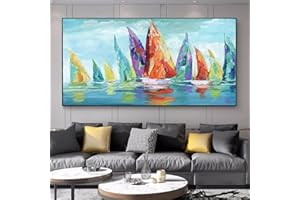 BIEMBI Astratto Colorato Barche a Vela Tela Pittura Barca Nave Wall Art Vela Paesaggio Marino Poster e Stampe per Soggiorno Decor 40x80 cm Senza Cornice