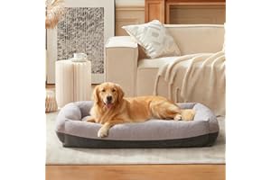 Pawk Hundebett Grosse Hunde, XL Hundebett Waschbar mit Abnehmbarem Bezug, Hundekorb rutschfest Vierseitiges Nackenrolle Kissen Hundesofa, 91x69x20cm