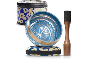 Bol Tibétain Chantant Silent Mind - Bleu - Bol Méditation - Inclut un Maillet avec Prise en Main Type Crayon, Coussin et Boîte de Rangement