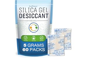 LotFancy 60 Sachets 5g Déshydratant gel de silice réutilisable Absorbeur d'humidité pour penderies, valises, caves avec indicateur de couleur Silicagel Déshumidificateurs