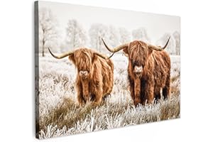 MuchoWow© Impression sur Toile Decoration Murale Peinture 120x80 cm Tableaux Decoratifs Muraux Décoration Chambre Highlander écossais - Vache - Animaux - Nature - Bruyère