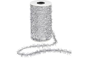 WEITAPYT Lametta Girlande Weihnachten, Lametta Girlande Weihnachtsbaum, LamettaGirlande Silber, Weihnachtsdeko LamettaGirlande, Glänzendes Dünnes LamettaWeihnachtsbaumband für Weihnachten(Silber)