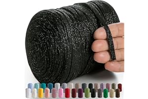 MeriWoolArt® Filato tessile Macramè per uncinetto e maglia - Filato per magliette piatte glitterate fai da te spessore 10 mm, 125 m - Filato di cotone riciclato con Lurex, Viscosa