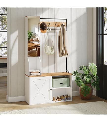 Vestiaire à l'entrée avec miroir, banc et meuble à chaussures | Maisons du Monde