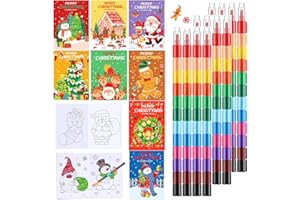YEAHBOOM Mini libro para colorear y 12 ceras apilables,12 colores para pintar,regalo para niños,material escolar de oficina,set de regalo de cumpleaños para niños (Navidad A)