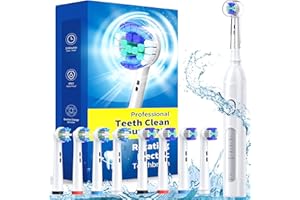 TEETHEORY Rotating Electric Toothbrush for Adults with 8 Brush Heads (2 Types), 4 Modes Deep Clean Electric Toothbrush with Rechargeable Power and 2 Min Smart Timer White