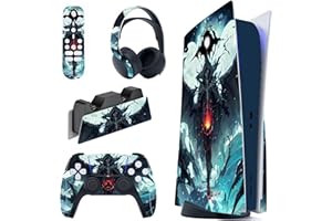 playvital Field of Devil Full Set Skin Decal for PS5 Console Disc Edition, Sticker Vinyl Decal Cover for PS5 Controller & Charging Station & Headset & Media Remote