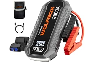 WOLFBOX 2000A Jump Starter Power Pack,12000mAh Car Starter Power Bank with 30W Quick Charge,LED Display,12V Car Battery Booster Jump Starter (7L Gas 6L Diesel Engine) with Booster,LED Light,Jump Leads