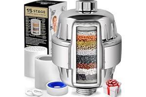 AquaHomeGroup 15 Stage Shower Filter with Vitamin C for Hard Water - High Output Shower Water Filter to Remove Chlorine and Fluoride - 2 Cartridges Included -Consistent Water Flow Showerhead Filter