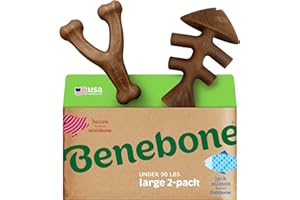 Benebone 2-pak niezniszczalnych zabawek do żucia dla psów z motywem kości rybiej/żołądka, długotrwały trwały łamacz nudy dla psów, prawdziwy smak łososia i prawdziwego bekonu, dla dużych psów,