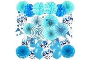 ZERODECO Party Dekoration Papier Pompoms, Aufhängen Fächer Dreieckige Wimpel und hängende Glitter Punkt Papier Girlande Dekorpapier (Blau)